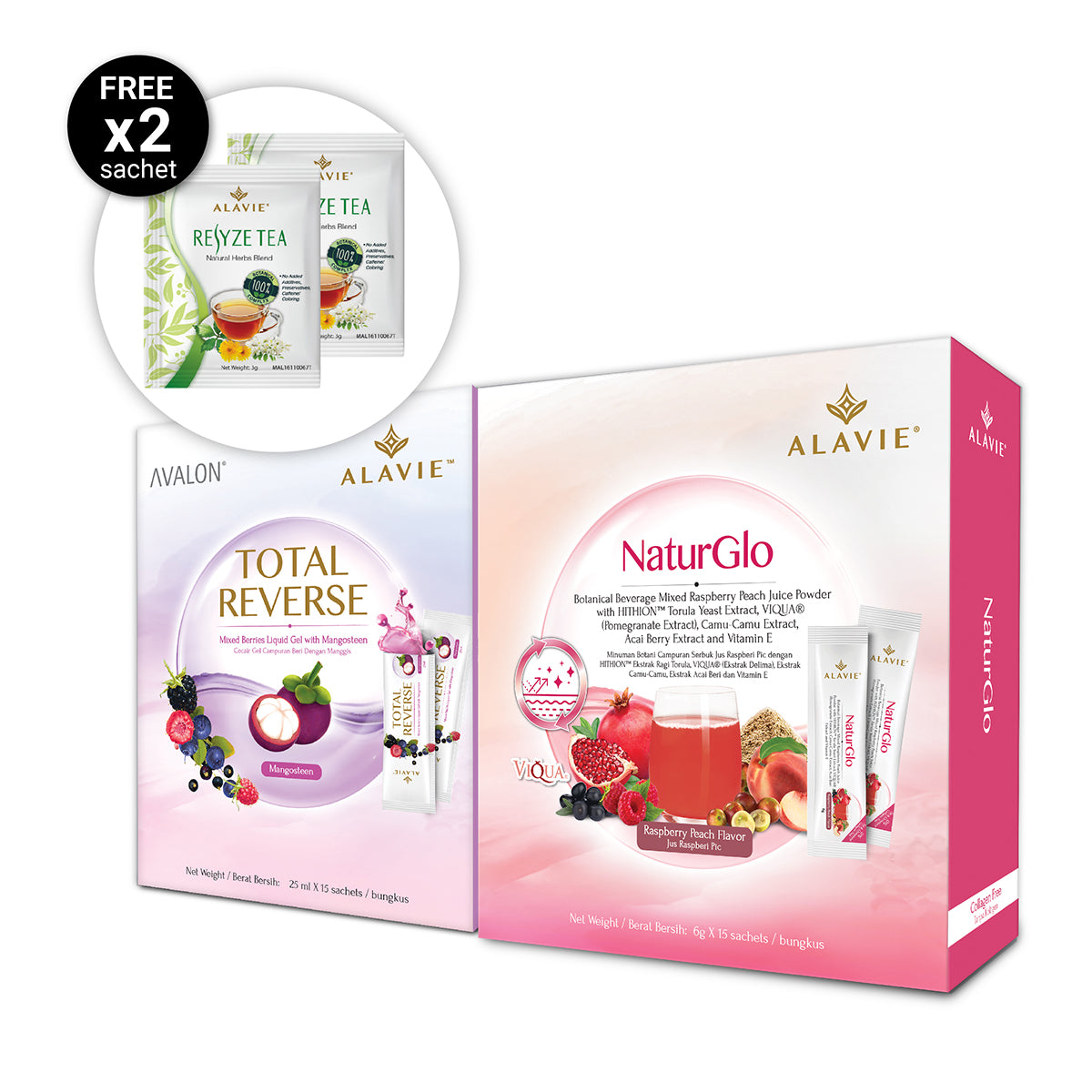 [Limited Bundle] 1b ALAVIE NaturGlo 15s + 1b ALAVIE Total Reverse 15s *Anti Aging, Collagen, Skin Whitening, Firm Up*